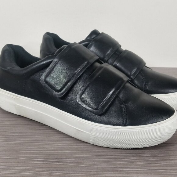 J/Slides Platform Double Strap Sneaker, Black Leather, Womens Size 8 - Picture 1 of 11